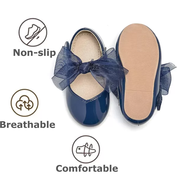 THEE BRON Toddler Little Girl Shoes Flower Mary Jane Flats Zapatos de Vestir de NiasAf306navy Blue