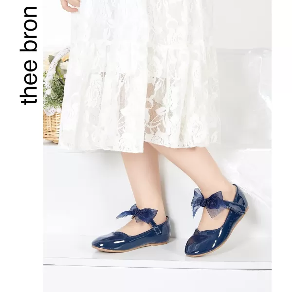 THEE BRON Toddler Little Girl Shoes Flower Mary Jane Flats Zapatos de Vestir de NiasAf306navy Blue