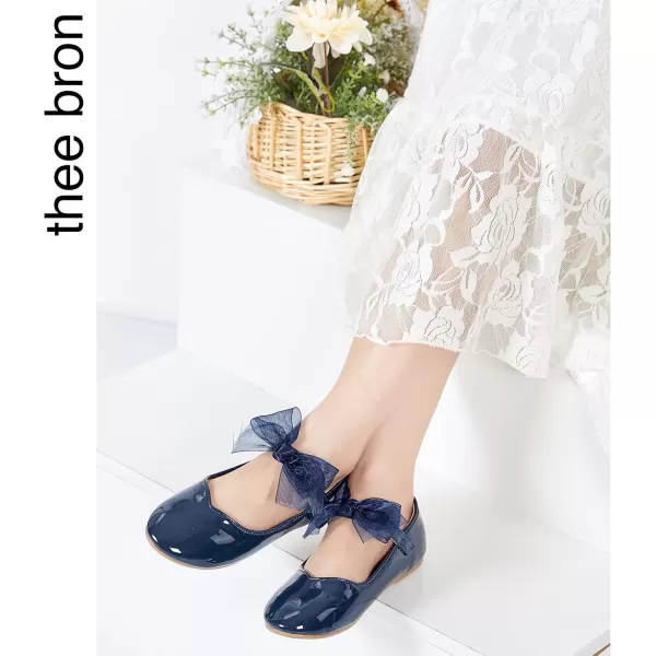 THEE BRON Toddler Little Girl Shoes Flower Mary Jane Flats Zapatos de Vestir de NiasAf306navy Blue