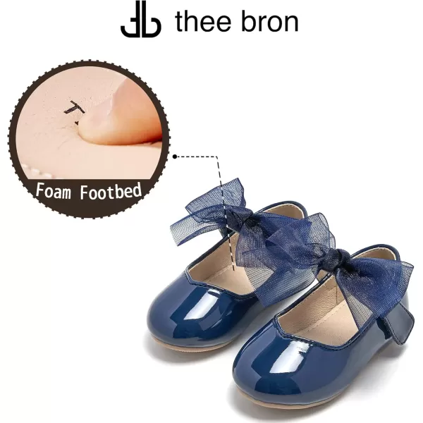 THEE BRON Toddler Little Girl Shoes Flower Mary Jane Flats Zapatos de Vestir de NiasAf306navy Blue
