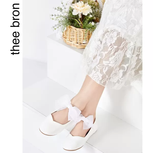 THEE BRON Toddler Little Girl Shoes Flower Mary Jane Flats Zapatos de Vestir de NiasAf306white