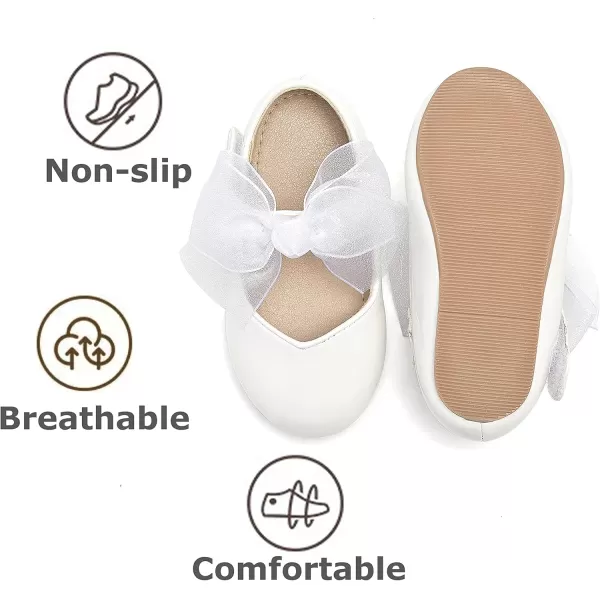 THEE BRON Toddler Little Girl Shoes Flower Mary Jane Flats Zapatos de Vestir de NiasAf306white