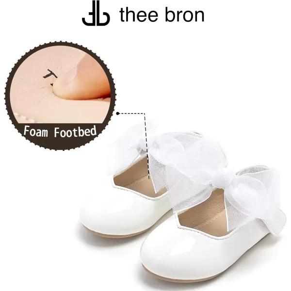 THEE BRON Toddler Little Girl Shoes Flower Mary Jane Flats Zapatos de Vestir de NiasAf306white