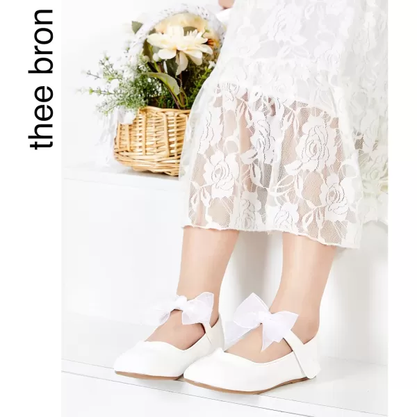 THEE BRON Toddler Little Girl Shoes Flower Mary Jane Flats Zapatos de Vestir de NiasAf306white