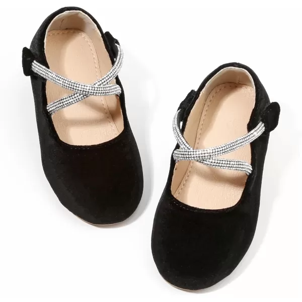 THEE BRON Toddler Little Girl Shoes Flower Mary Jane Flats Zapatos de Vestir de NiasAf332black
