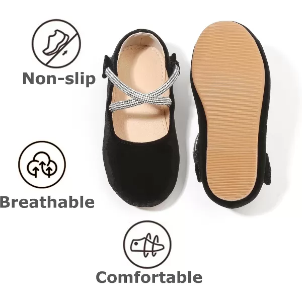 THEE BRON Toddler Little Girl Shoes Flower Mary Jane Flats Zapatos de Vestir de NiasAf332black