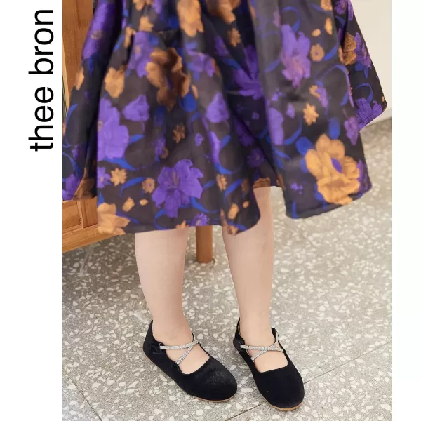 THEE BRON Toddler Little Girl Shoes Flower Mary Jane Flats Zapatos de Vestir de NiasAf332black