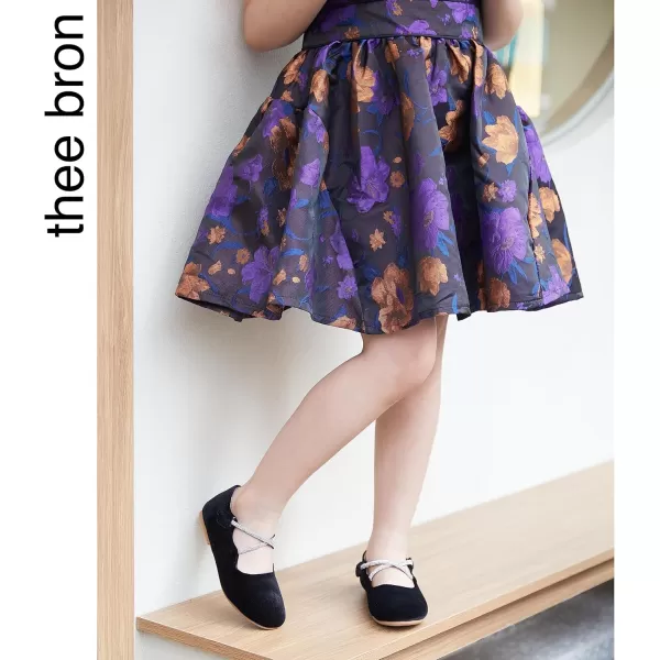 THEE BRON Toddler Little Girl Shoes Flower Mary Jane Flats Zapatos de Vestir de NiasAf332black