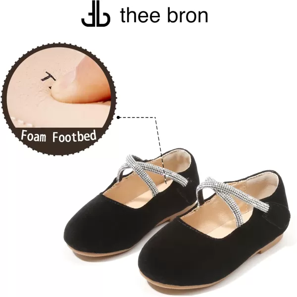 THEE BRON Toddler Little Girl Shoes Flower Mary Jane Flats Zapatos de Vestir de NiasAf332black