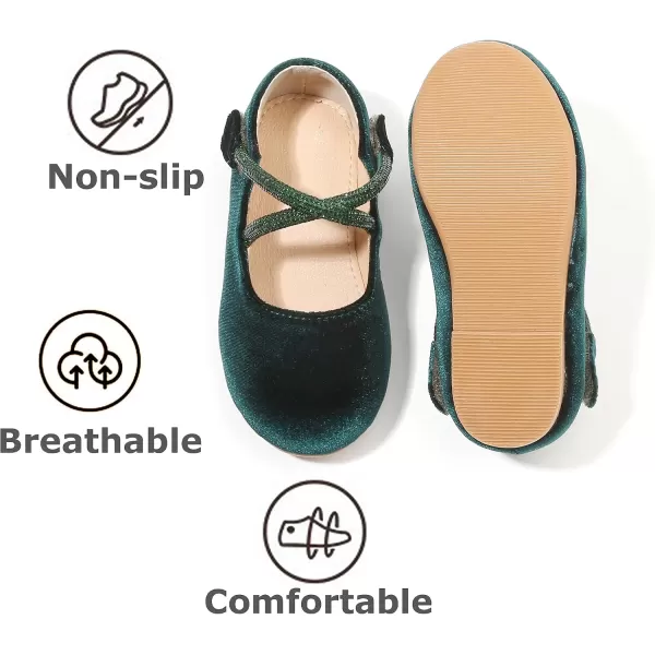 THEE BRON Toddler Little Girl Shoes Flower Mary Jane Flats Zapatos de Vestir de NiasAf332green