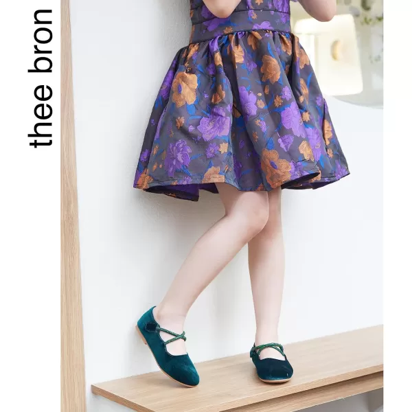 THEE BRON Toddler Little Girl Shoes Flower Mary Jane Flats Zapatos de Vestir de NiasAf332green