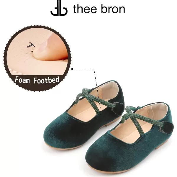 THEE BRON Toddler Little Girl Shoes Flower Mary Jane Flats Zapatos de Vestir de NiasAf332green