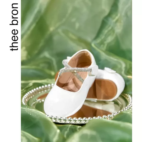 THEE BRON Toddler Little Girl Shoes Flower Mary Jane Flats Zapatos de Vestir de NiasAf332white
