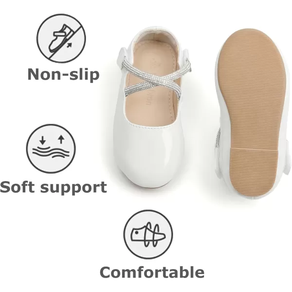 THEE BRON Toddler Little Girl Shoes Flower Mary Jane Flats Zapatos de Vestir de NiasAf332white