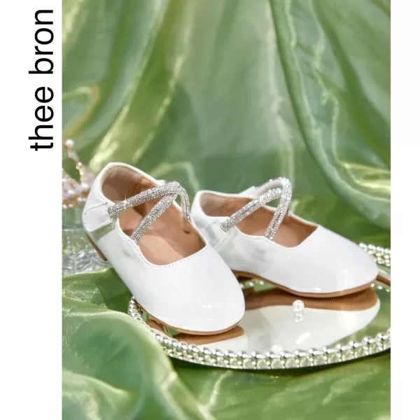 THEE BRON Toddler Little Girl Shoes Flower Mary Jane Flats Zapatos de Vestir de NiasAf332white
