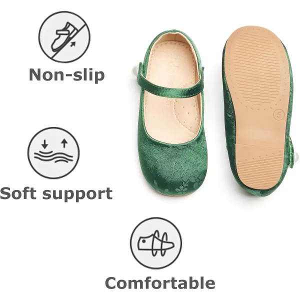 THEE BRON Toddler Little Girl Shoes Flower Mary Jane Flats Zapatos de Vestir de NiasAf460dark Green