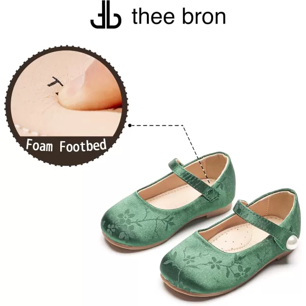 THEE BRON Toddler Little Girl Shoes Flower Mary Jane Flats Zapatos de Vestir de NiasAf460dark Green