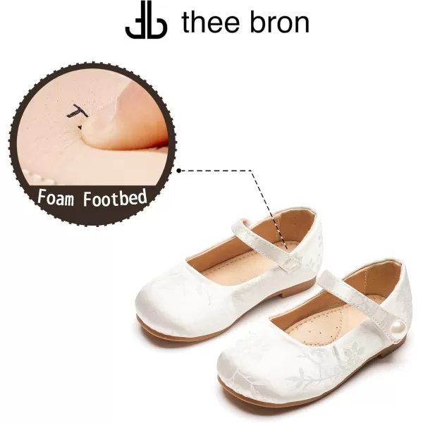 THEE BRON Toddler Little Girl Shoes Flower Mary Jane Flats Zapatos de Vestir de NiasAf460white