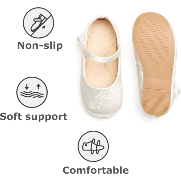 THEE BRON Toddler Little Girl Shoes Flower Mary Jane Flats Zapatos de Vestir de NiasAf460white