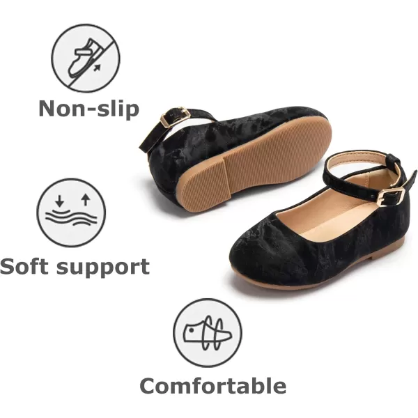 THEE BRON Toddler Little Girl Shoes Flower Mary Jane Flats Zapatos de Vestir de NiasAf466black