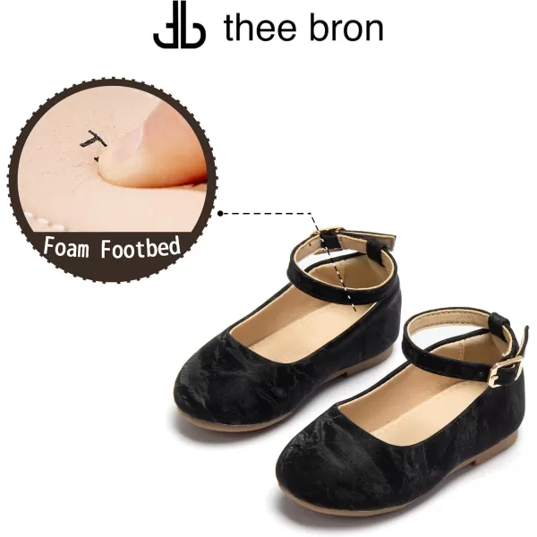 THEE BRON Toddler Little Girl Shoes Flower Mary Jane Flats Zapatos de Vestir de NiasAf466black