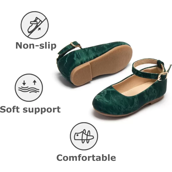THEE BRON Toddler Little Girl Shoes Flower Mary Jane Flats Zapatos de Vestir de NiasAf466green