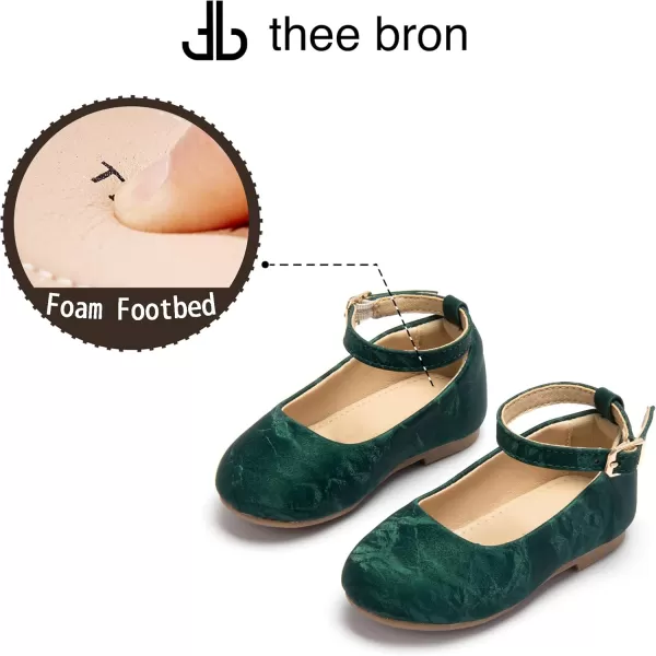 THEE BRON Toddler Little Girl Shoes Flower Mary Jane Flats Zapatos de Vestir de NiasAf466green