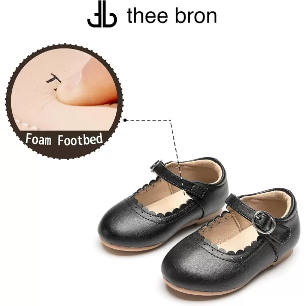 THEE BRON Toddler Little Girl Shoes Flower Mary Jane Flats Zapatos de Vestir de NiasAg211black