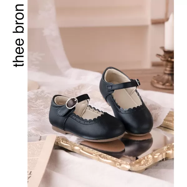 THEE BRON Toddler Little Girl Shoes Flower Mary Jane Flats Zapatos de Vestir de NiasAg211black