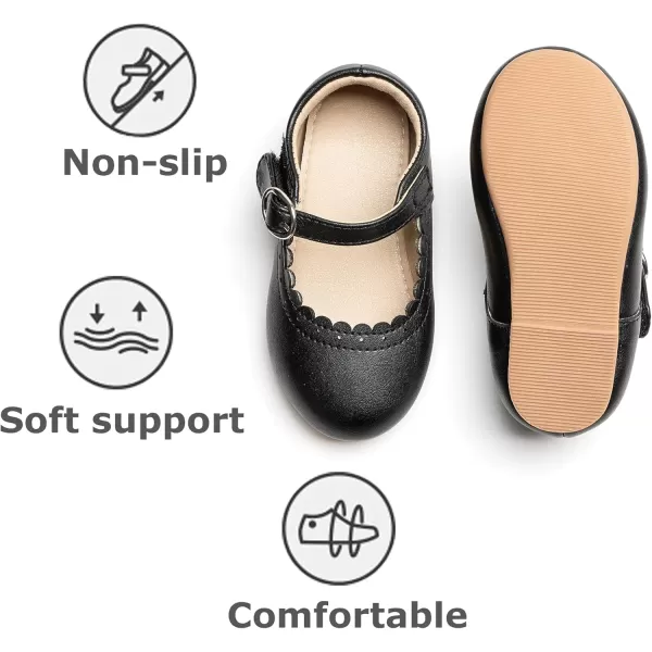 THEE BRON Toddler Little Girl Shoes Flower Mary Jane Flats Zapatos de Vestir de NiasAg211black