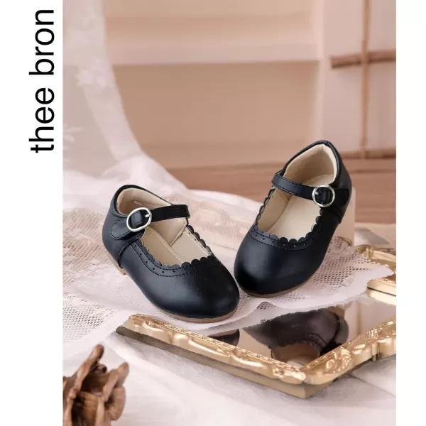 THEE BRON Toddler Little Girl Shoes Flower Mary Jane Flats Zapatos de Vestir de NiasAg211black