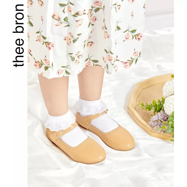 THEE BRON Toddler Little Girl Shoes Flower Mary Jane Flats Zapatos de Vestir de NiasAg211brown