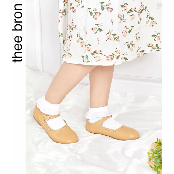 THEE BRON Toddler Little Girl Shoes Flower Mary Jane Flats Zapatos de Vestir de NiasAg211brown