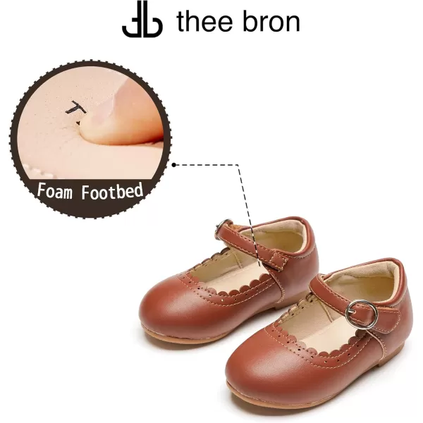 THEE BRON Toddler Little Girl Shoes Flower Mary Jane Flats Zapatos de Vestir de NiasAg211dark Brown