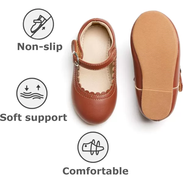 THEE BRON Toddler Little Girl Shoes Flower Mary Jane Flats Zapatos de Vestir de NiasAg211dark Brown