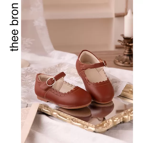 THEE BRON Toddler Little Girl Shoes Flower Mary Jane Flats Zapatos de Vestir de NiasAg211dark Brown