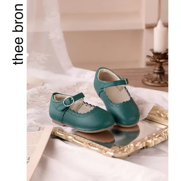 THEE BRON Toddler Little Girl Shoes Flower Mary Jane Flats Zapatos de Vestir de NiasAg211dark Green
