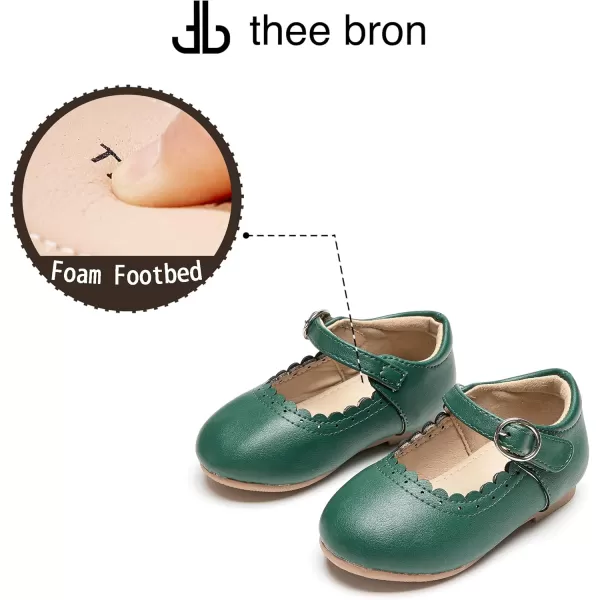 THEE BRON Toddler Little Girl Shoes Flower Mary Jane Flats Zapatos de Vestir de NiasAg211dark Green