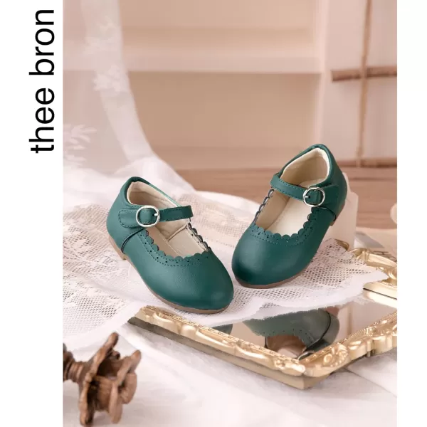 THEE BRON Toddler Little Girl Shoes Flower Mary Jane Flats Zapatos de Vestir de NiasAg211dark Green