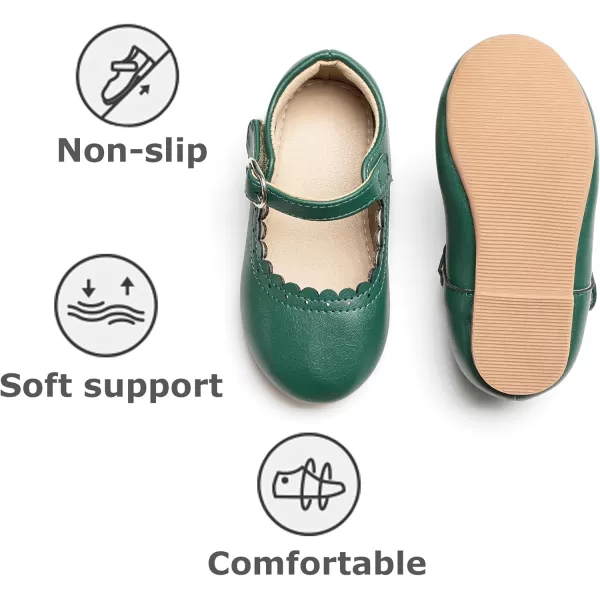 THEE BRON Toddler Little Girl Shoes Flower Mary Jane Flats Zapatos de Vestir de NiasAg211dark Green