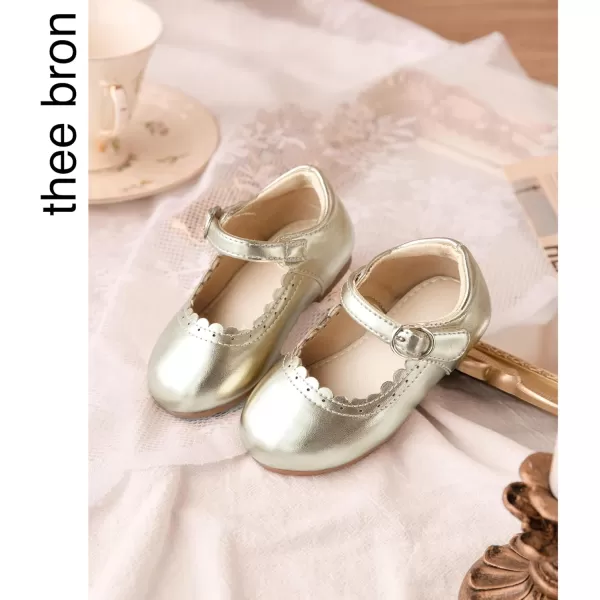 THEE BRON Toddler Little Girl Shoes Flower Mary Jane Flats Zapatos de Vestir de NiasAg211gold