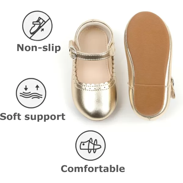 THEE BRON Toddler Little Girl Shoes Flower Mary Jane Flats Zapatos de Vestir de NiasAg211gold