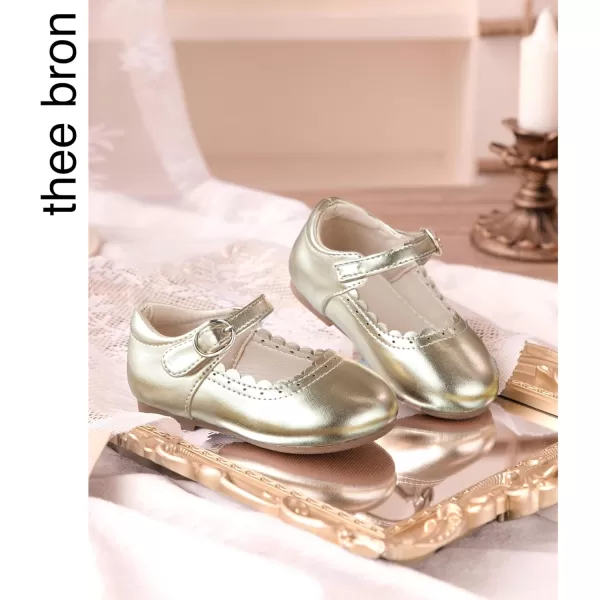 THEE BRON Toddler Little Girl Shoes Flower Mary Jane Flats Zapatos de Vestir de NiasAg211gold