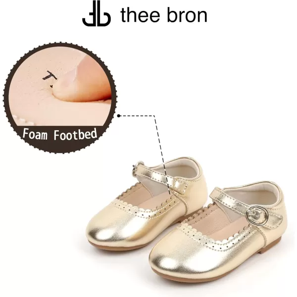THEE BRON Toddler Little Girl Shoes Flower Mary Jane Flats Zapatos de Vestir de NiasAg211gold