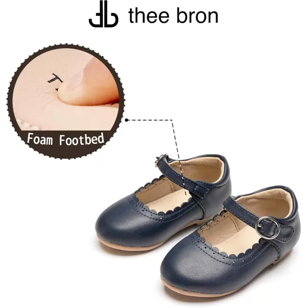 THEE BRON Toddler Little Girl Shoes Flower Mary Jane Flats Zapatos de Vestir de NiasAg211navy Blue
