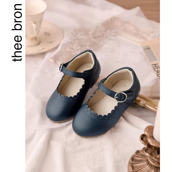 THEE BRON Toddler Little Girl Shoes Flower Mary Jane Flats Zapatos de Vestir de NiasAg211navy Blue