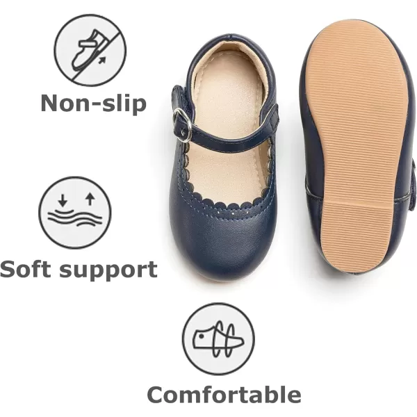 THEE BRON Toddler Little Girl Shoes Flower Mary Jane Flats Zapatos de Vestir de NiasAg211navy Blue