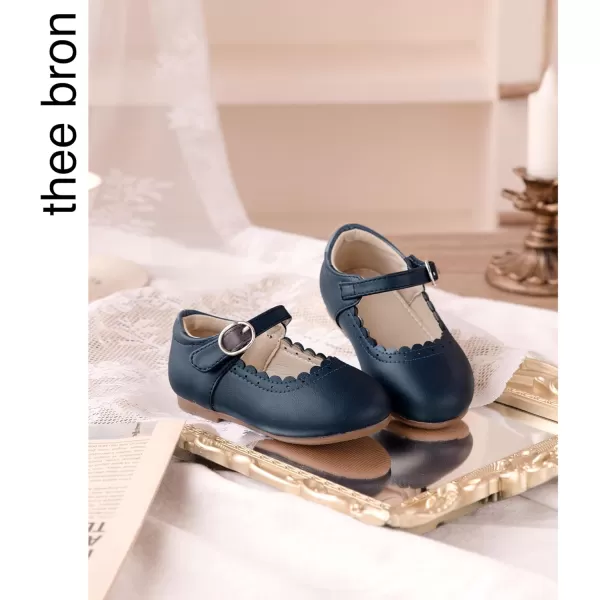 THEE BRON Toddler Little Girl Shoes Flower Mary Jane Flats Zapatos de Vestir de NiasAg211navy Blue