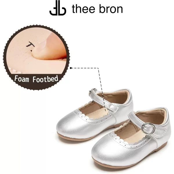 THEE BRON Toddler Little Girl Shoes Flower Mary Jane Flats Zapatos de Vestir de NiasAg211silver