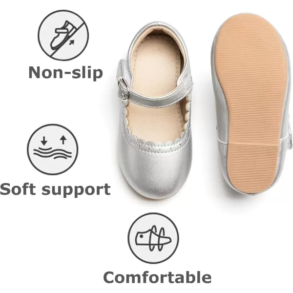 THEE BRON Toddler Little Girl Shoes Flower Mary Jane Flats Zapatos de Vestir de NiasAg211silver